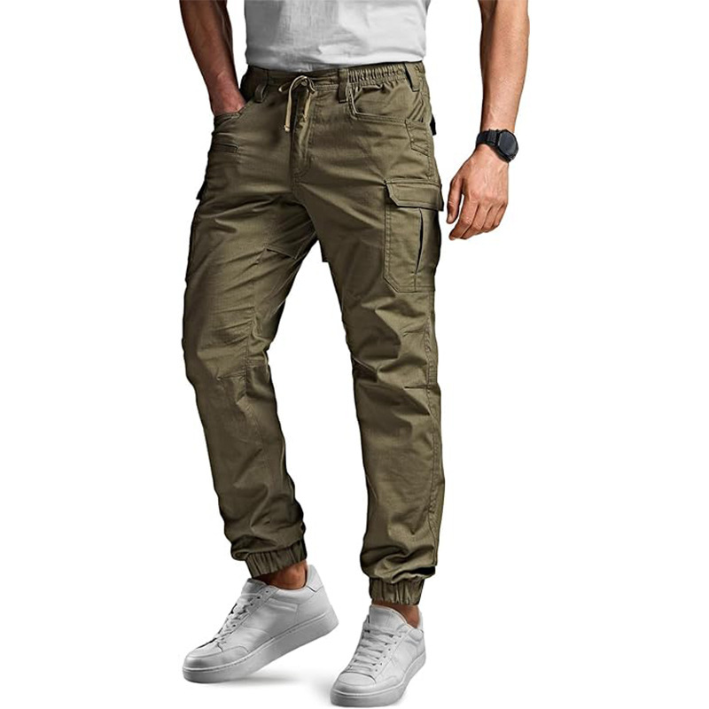 Men's Jogging Elastic Waist Drawstring Casual Solid Color Tapered Slim Fit Waterproof Outdoor Leggings