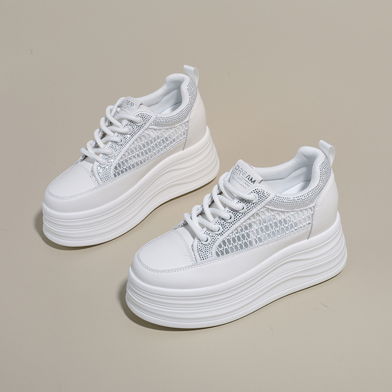 2026 New Summer Mesh Breathable White Sneakers for Women, Thick-Soled Height-Increasing Platform Shoes, Versatile Casual Sports Shoes for Women