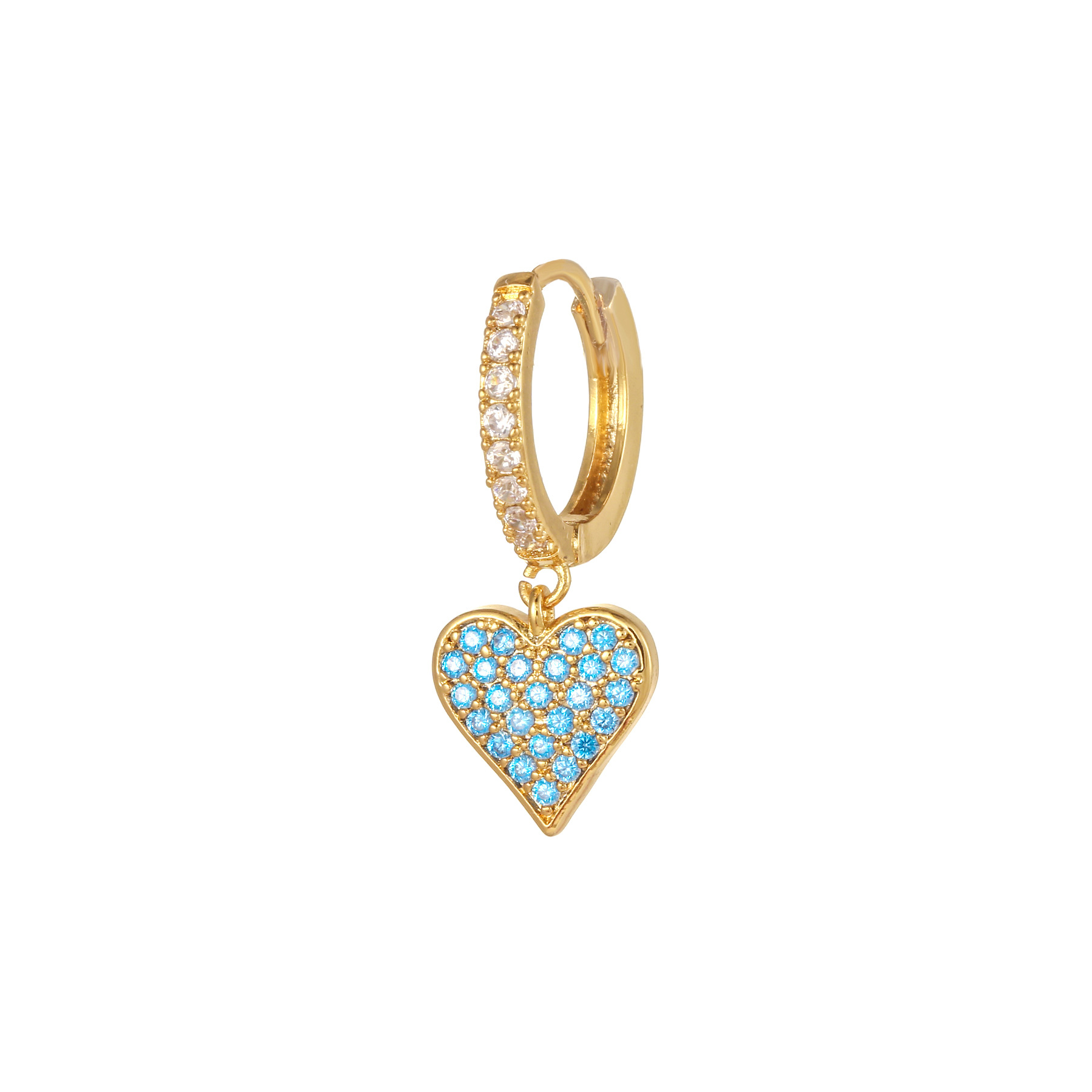 retro peach heart 18K gold color copper micro-set zircon ear buckle
