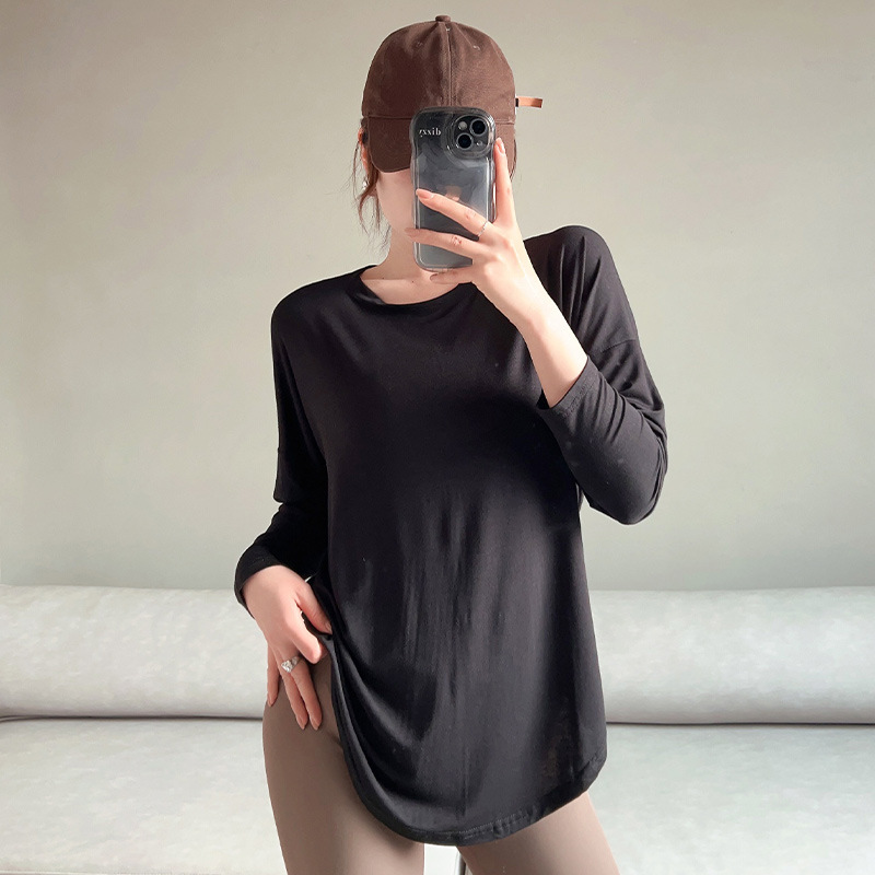 Modal Long-Sleeved Bottoming Shirt for Women Spring Thin Casual Loose Top Outer Wear Large Size Pure Color Versatile Sun Protection T-Shirt Modal Long-Sleeved Bottoming Shirt for Women Spring Thin Casual Loose Top Outer Wear Large Size Pure Color Versatile Sun Protection T-Shirt