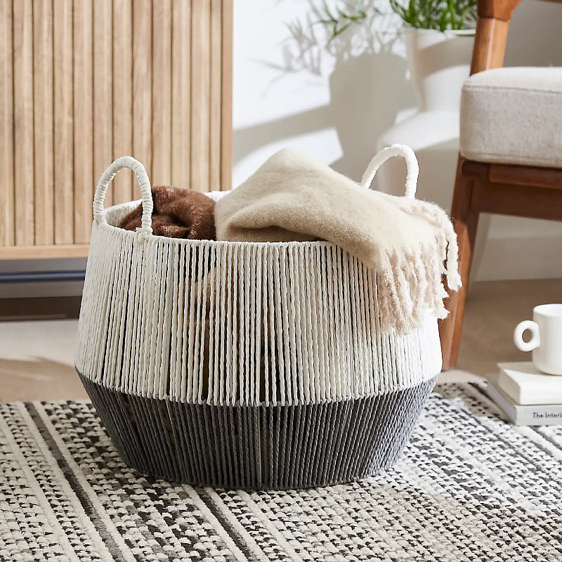 Cesta de ropa sucia Cesta de tejido de cuerda de papel Cesta de almacenamiento Cesta de ropa Cesta de lavandería doméstica Cesta de cosméticos Cesta de ordenamiento de artículos diversos