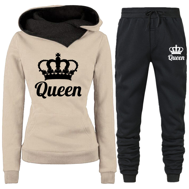 Zweiteiliger Trainingsanzug mit QUEEN-Print für Damen (Frühling/Herbst): Sweatshirt und Jogginghose_voghion.com