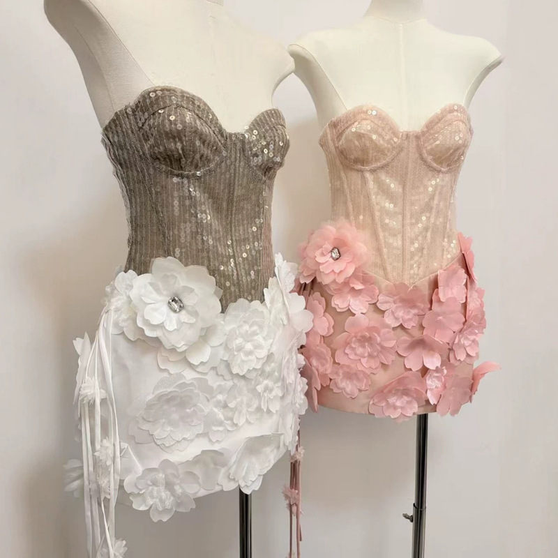 Vietnamese Niche Designer's Same Style 26 Spring and Summer New Women's Sweet Style Sequined Tube Top Birthday Party Dress