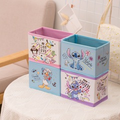 Cartoon Qiqi and Titi Desk Skincare Product Organizers Student Stationery Pencil Storage Box Foldable Leather Waterproof