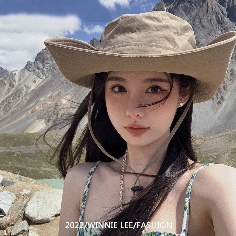 2026 New Style Western Wide-Brimmed Cowboy Hat for Women, Fashionable Summer Sun Protection, Hiking and Camping Wholesale
