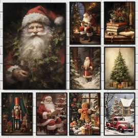 复古圣诞老人肖像油画厂家批发高清喷绘装饰画跨境电商虾皮