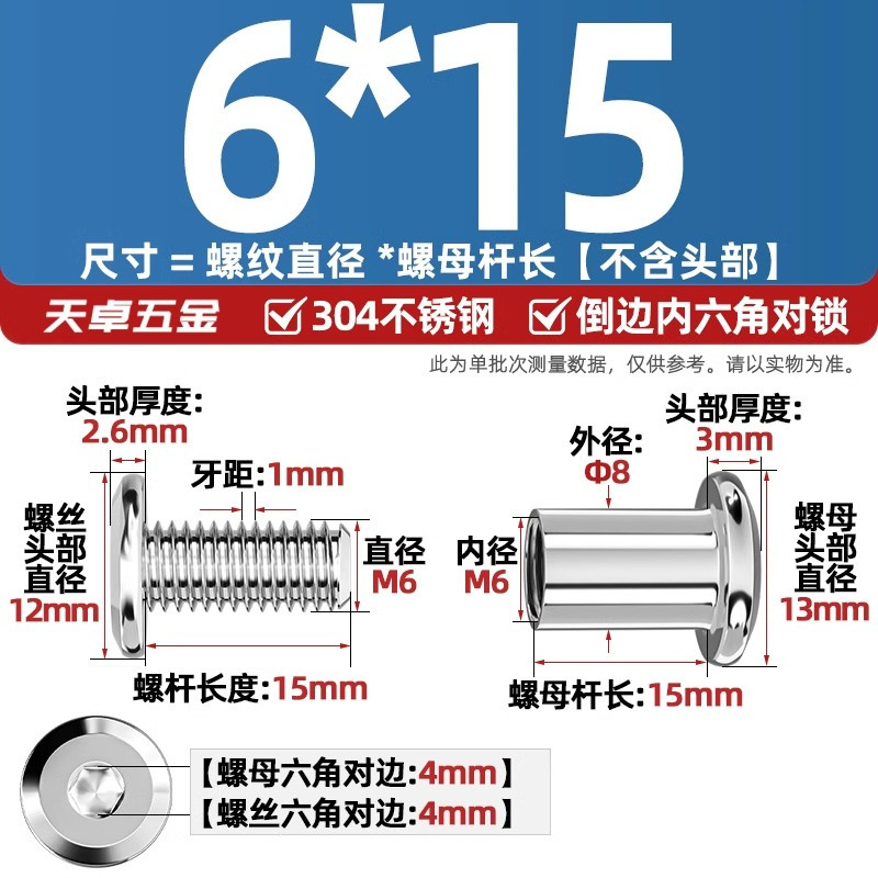 304ステンレスペアロックねじナット逆エッジ内六角子母家具接続クランプ突合せボルトM3-M8|undefined