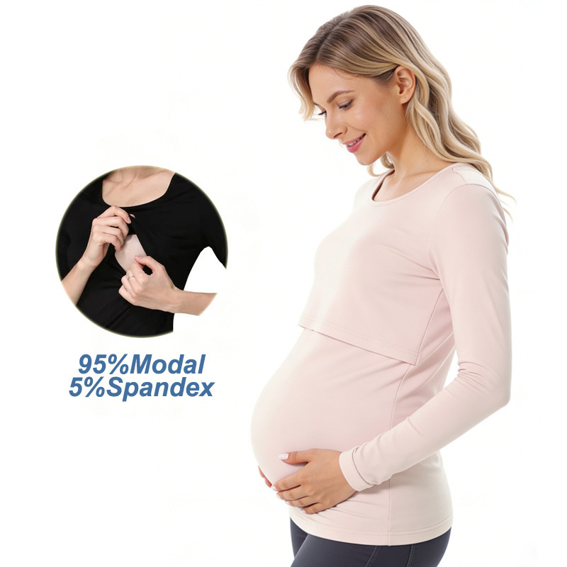 Cross-Border Modal Maternity Long-Sleeve Top with Nursing Feature, Loungewear, Base Layer, European and American Plus Size