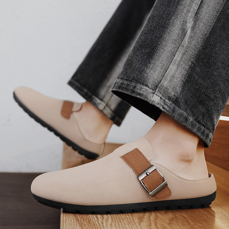 Zapatos Boken de alta gama 2025 nuevas medias zapatillas de puntera de suela gruesa de primavera para usar zapatos perezosos de un pie