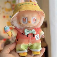 labubu拉布布三代娃衣坐前方高能系列搪胶衣服娃衣头套帽子17cm