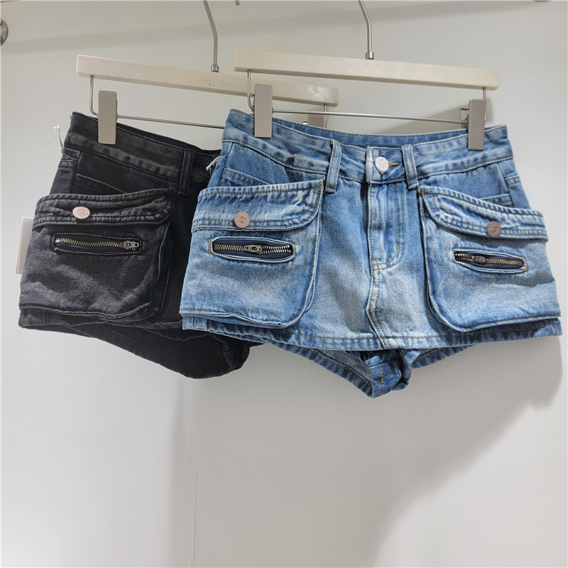 Minifalda Corta de Mezclilla con Bolsillos para Mujer, Cintura Baja
