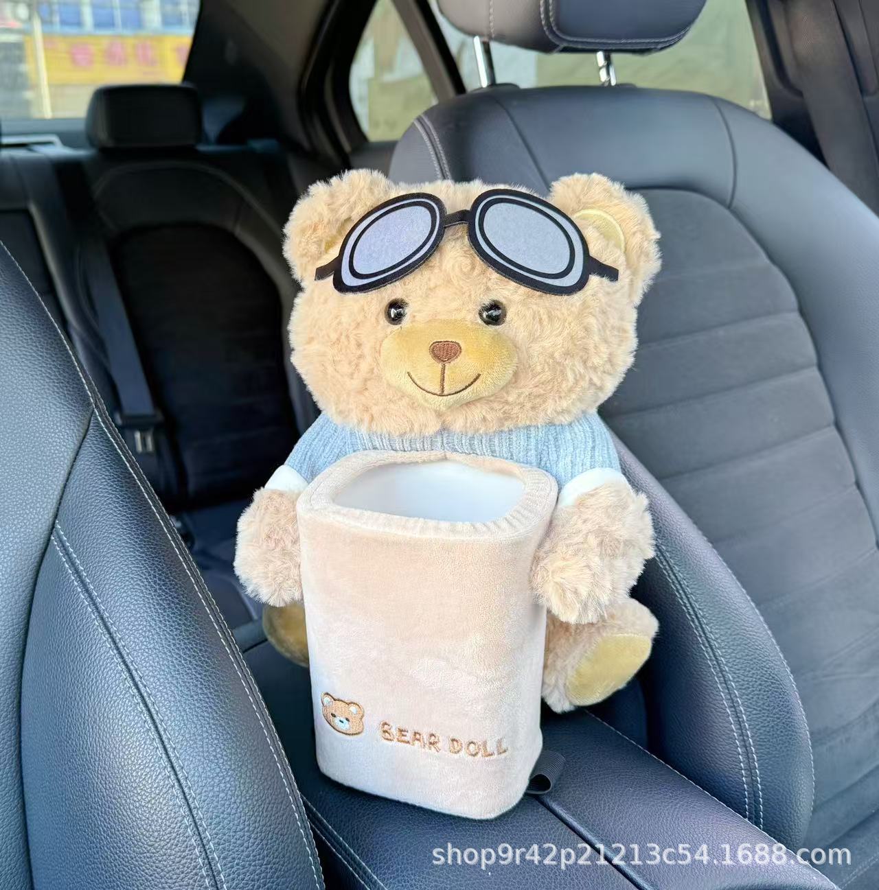 Caja de pañuelos de dibujos animados para coche, bonita y multifuncional, para el respaldo del asiento, funda de felpa colgante para coche, para mujeres.