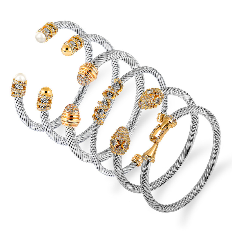 European and American Hot-Selling Titanium Steel Twisted Wire Gold Open Bracelet Stainless Steel Brick Bracelet Cable Wire Rope Bracelet European and American Hot-Selling Titanium Steel Twisted Wire Gold Open Bracelet Stainless Steel Brick Bracelet Cable Wire Rope Bracelet