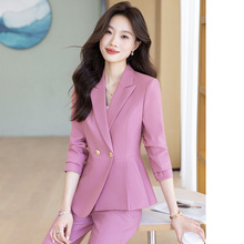 粉色西装套装女酒店工装气质主持人上镜面试正装美容院经理工作服