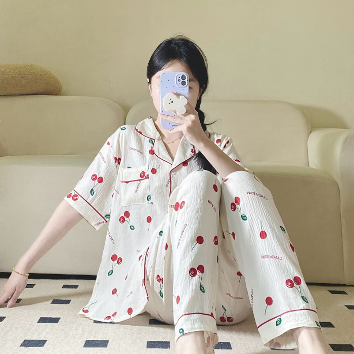 Verano nuevo pijama de amor mujer adorable oso simple ocio delgado nubes algodón ropa doméstica dos piezas conjunto al por mayor