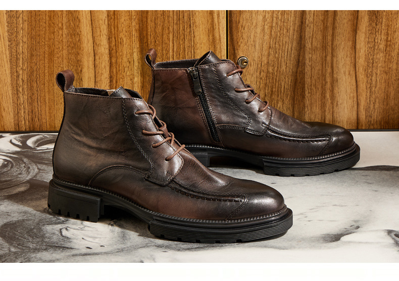 High-top zipper boots Platform soled round ankle boots for old men's boots_voghion.com