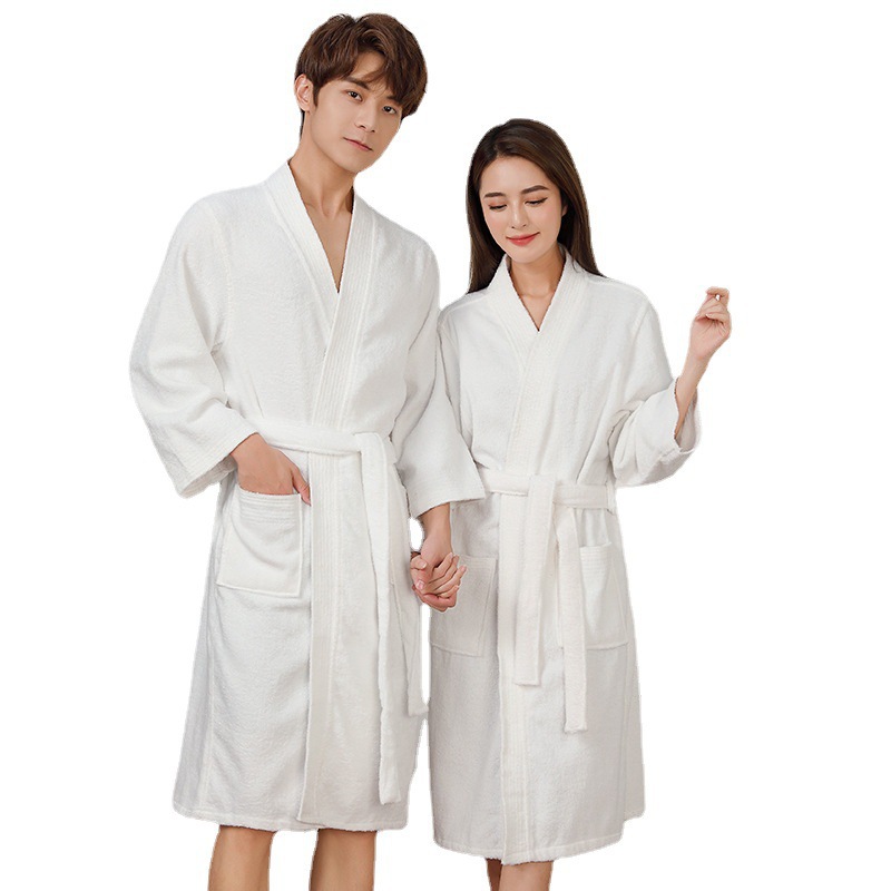 (2개) 수건 소재 목욕 가운 남녀 커플 흡수성 목욕 가운 호텔 드레싱 가운 뷰티 살롱 땀 면화 가을