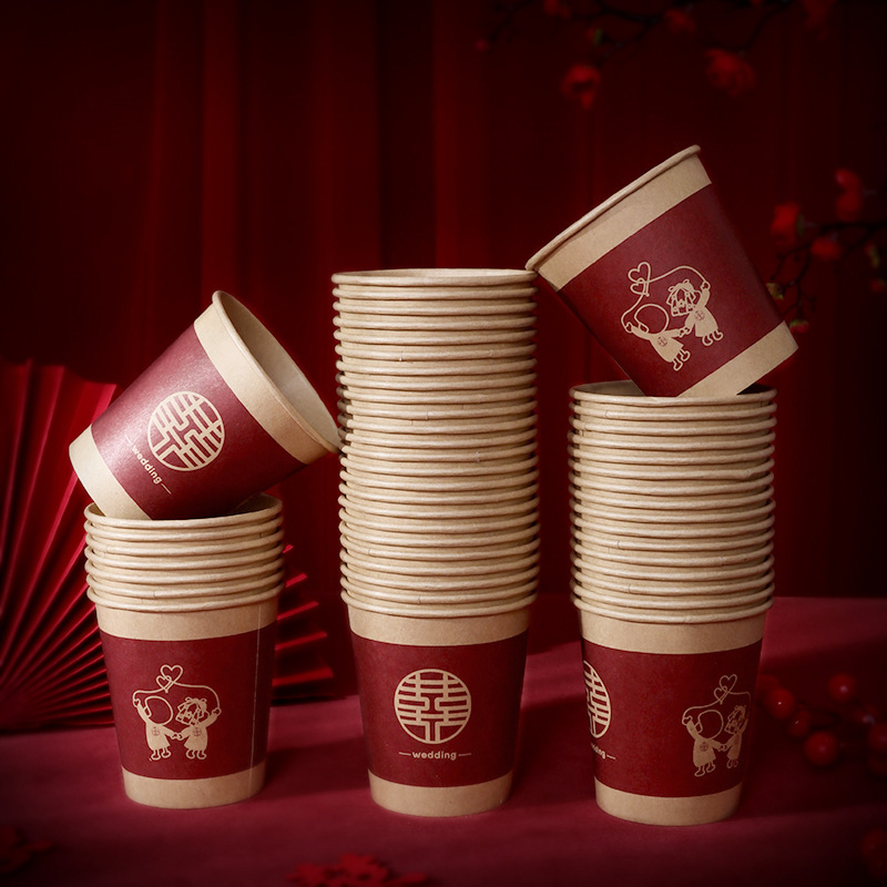 Gran por mayor artículos de boda tazas de papel de boda corraban de boda espesar tazas desechables un paquete de 50