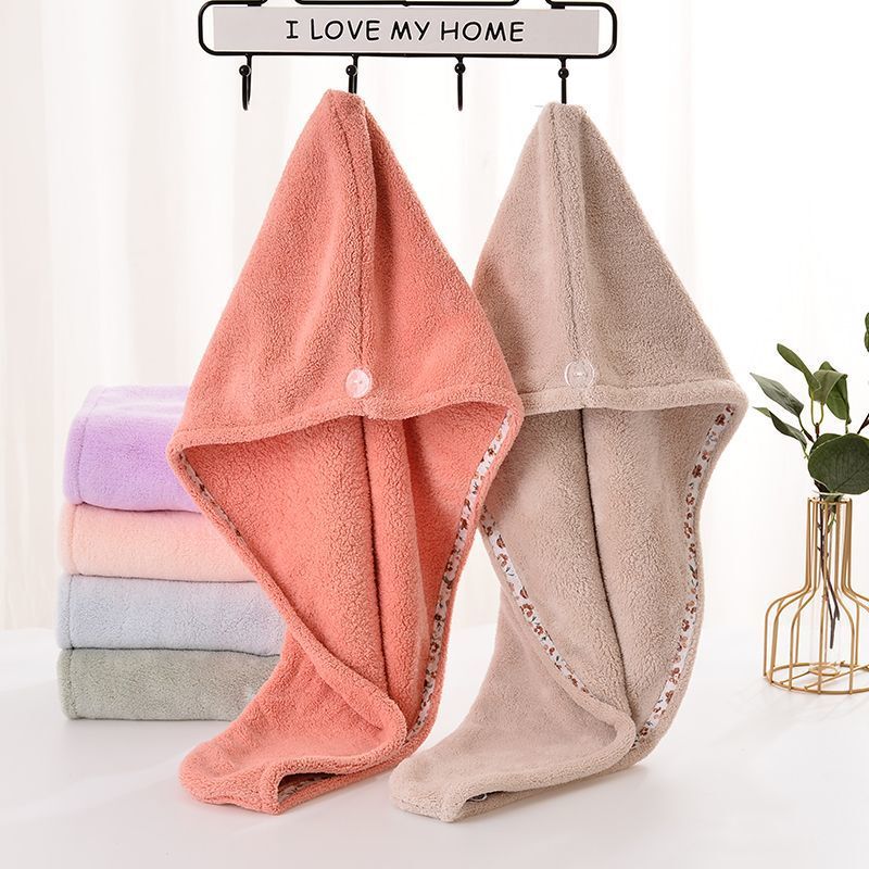Dry Hair Cap for Women, Thickened Absorbent Head Wrap Towel, Hair Drying Towel, Hair Scrubbing Shower Cap, Coral Fleece, Quick-Drying
