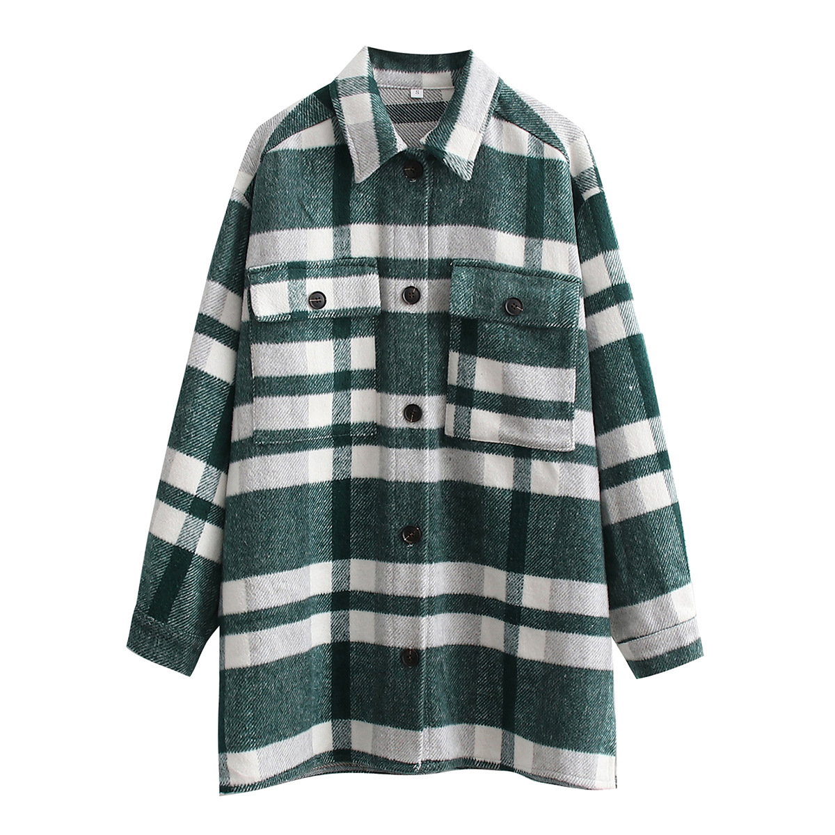 Loose Plaid Shirt Jacket With Pockets NSXFL103695