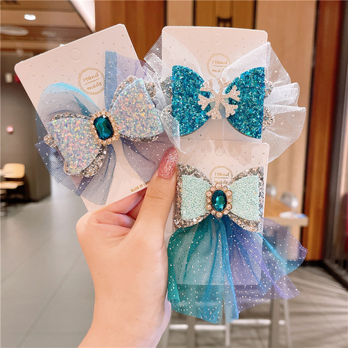 Frozen children's hairpin Korean hair accessories mesh bow cute princess headdress snowflake baby hairpin