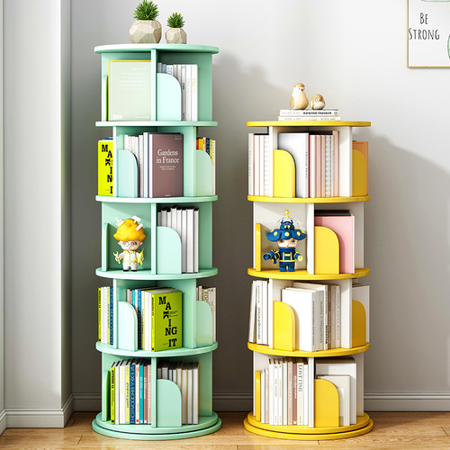 Rotating bookshelf floor-standing 360-degree simple picture book storage rack home bedroom simple modern Internet celebrity bookcase
