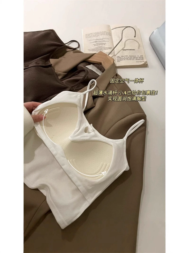 Spring universal top with cups, fitted tank top, beautiful back, strap bra, thin strap