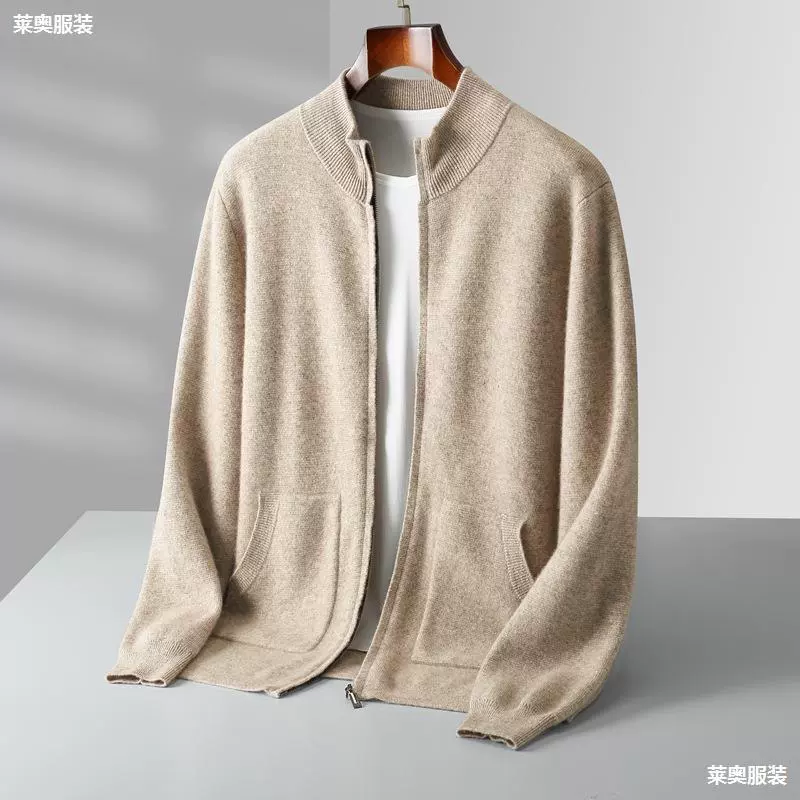 Воздушный слой утолщает полувысокий воротник 100 шерстяной кардиган куртка мужская двойная застежка-молния вязаный повседневный бизнес-свитер