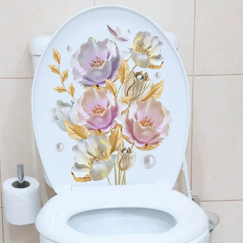 跨境创意3d立体感花卉墙贴浴室卫生间马桶盖遮丑墙贴背景自粘贴纸