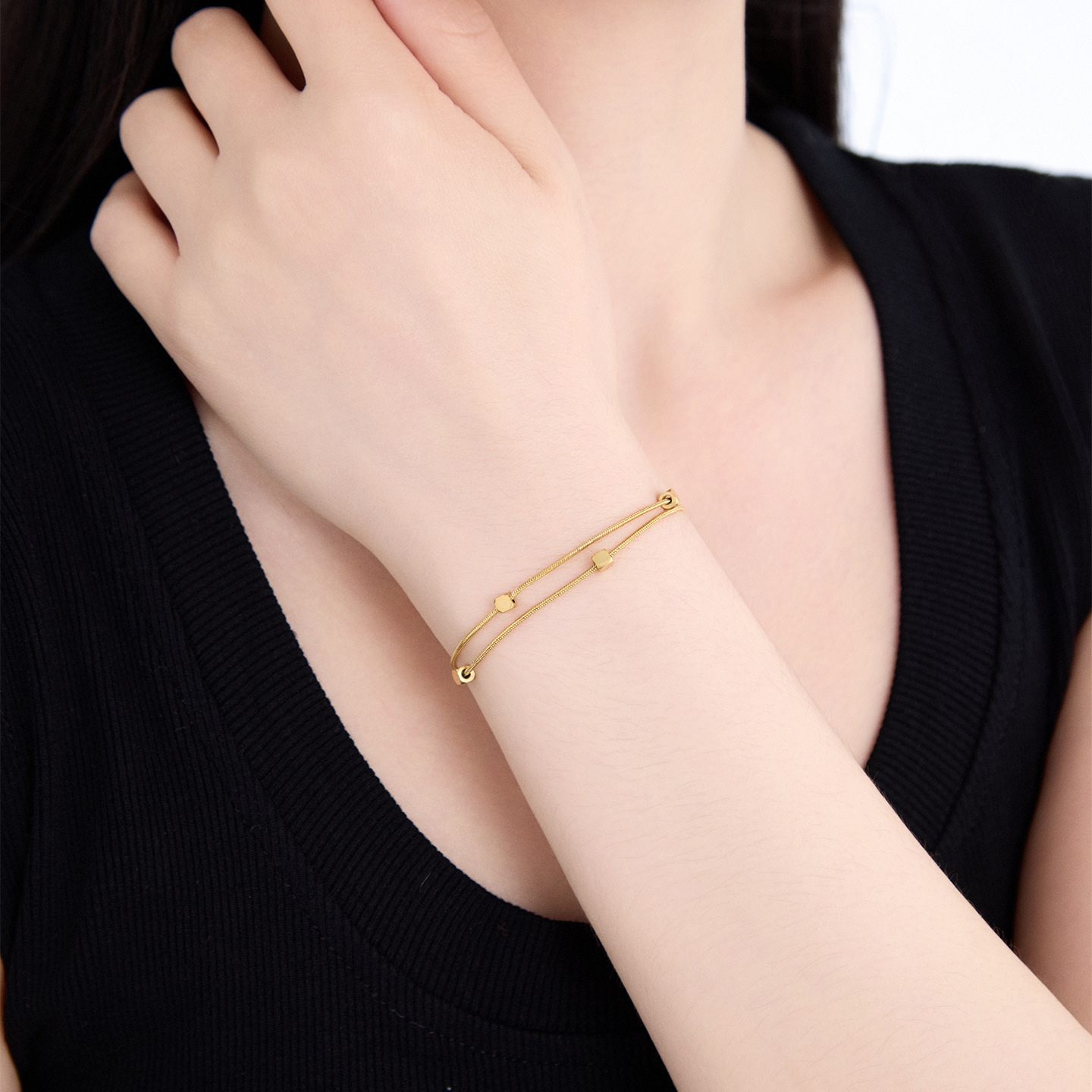 Pulsera de Cadena de Serpiente de Doble Capa de Acero Inoxidable 304 para Mujer image 5