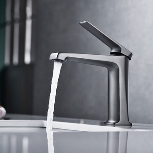 Bathroom Cabinet All-Copper Brushed Gun Gray Basin Faucet Scandinavian Simple Accessible Luxury Style Undercounter Basin Cold Hot Water Dragon