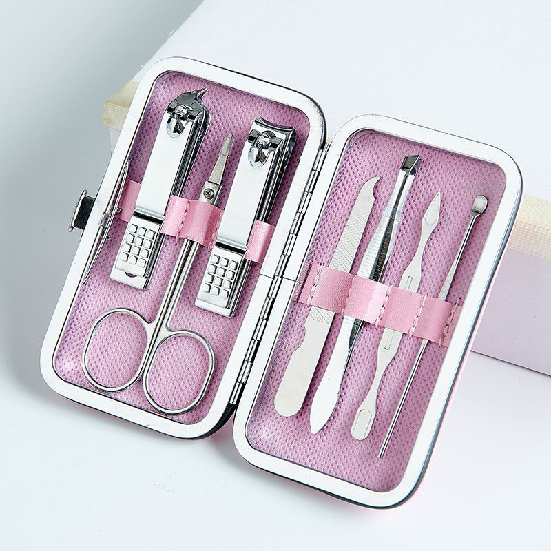 Juego de Herramientas de Manicura de 7 Piezas de Plástico y Acero Inoxidable para Cuidado de Uñas