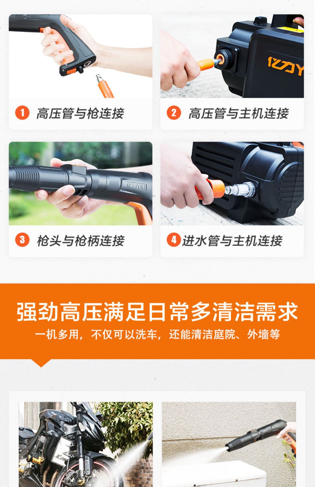 Black Knight 4350 High Pressure Car Wash Cleaning Machine Household High Power 220V Water Pump Portable Water Gun Artifact