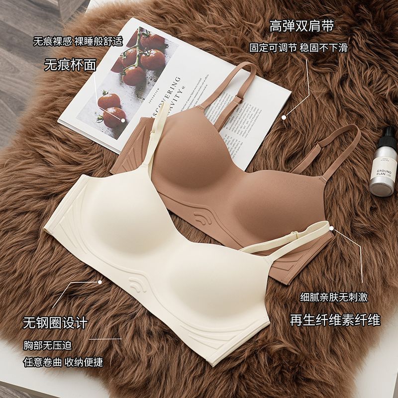 Traceless Thin One-piece Underwear Women's Small Chest Rounding Anti-sagging Gather Strapless No-running Cup Sweet Jelly Sense