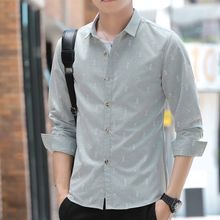 新品男士衬衣秋季韩版个性时尚帅气印花长袖衬衫潮流痞帅秋装上衣