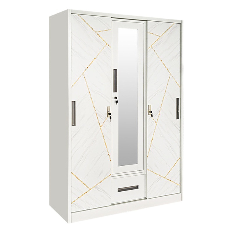 Hierro de impresión armario dormitorio del hogar simple armario puerta corredera gabinete de almacenamiento para sala de alquiler