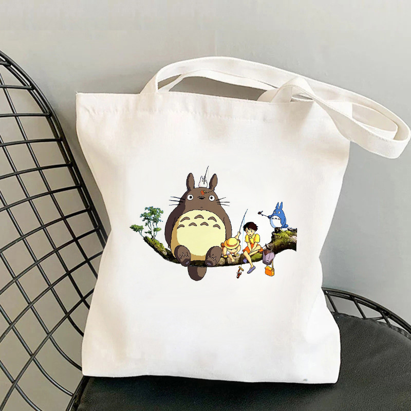 Totoro de dibujos animados impreso bolsa de lona bolso de hombro estudiante casual bolsa plegable bolsa de compras portátil Comercio exterior transfronterizo