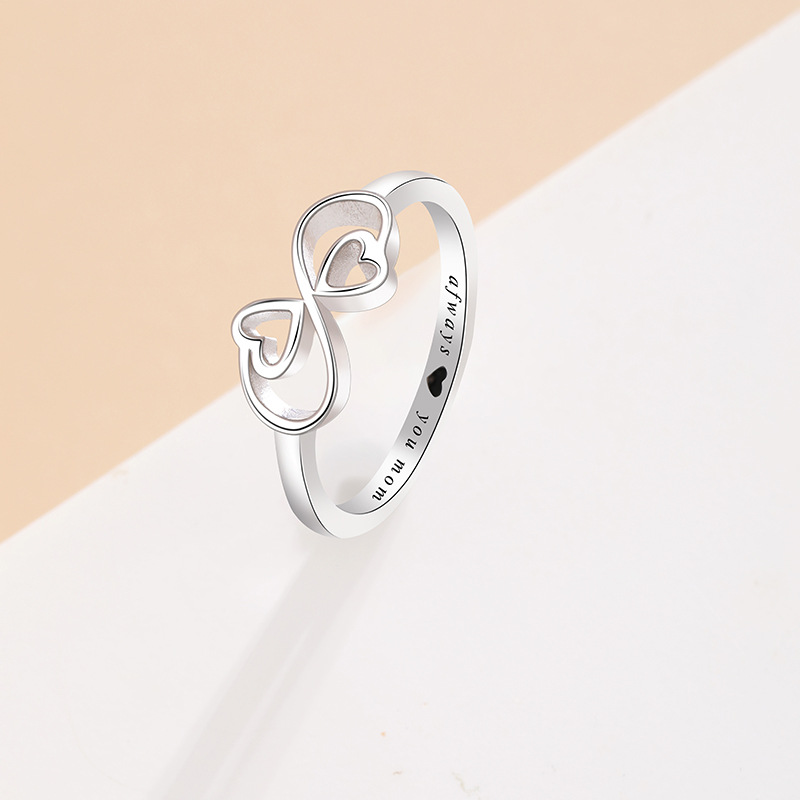 TEMU transfronterizo 925 plata esterlina doble anillo de amor femenino nicho de diseño de dedo de alta sensibilidad anillo índice de ciclina