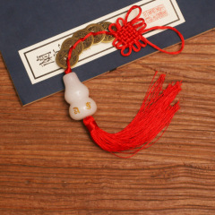 批發黃銅五帝錢掛件六字真言箴言無字白葫蘆掛件中式家居葫蘆掛飾