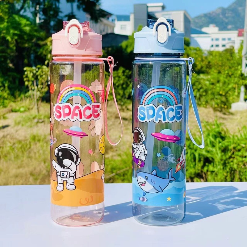 创意个性图案太空杯高颜值卡通塑料杯便携提绳带吸管运动水瓶批发|undefined