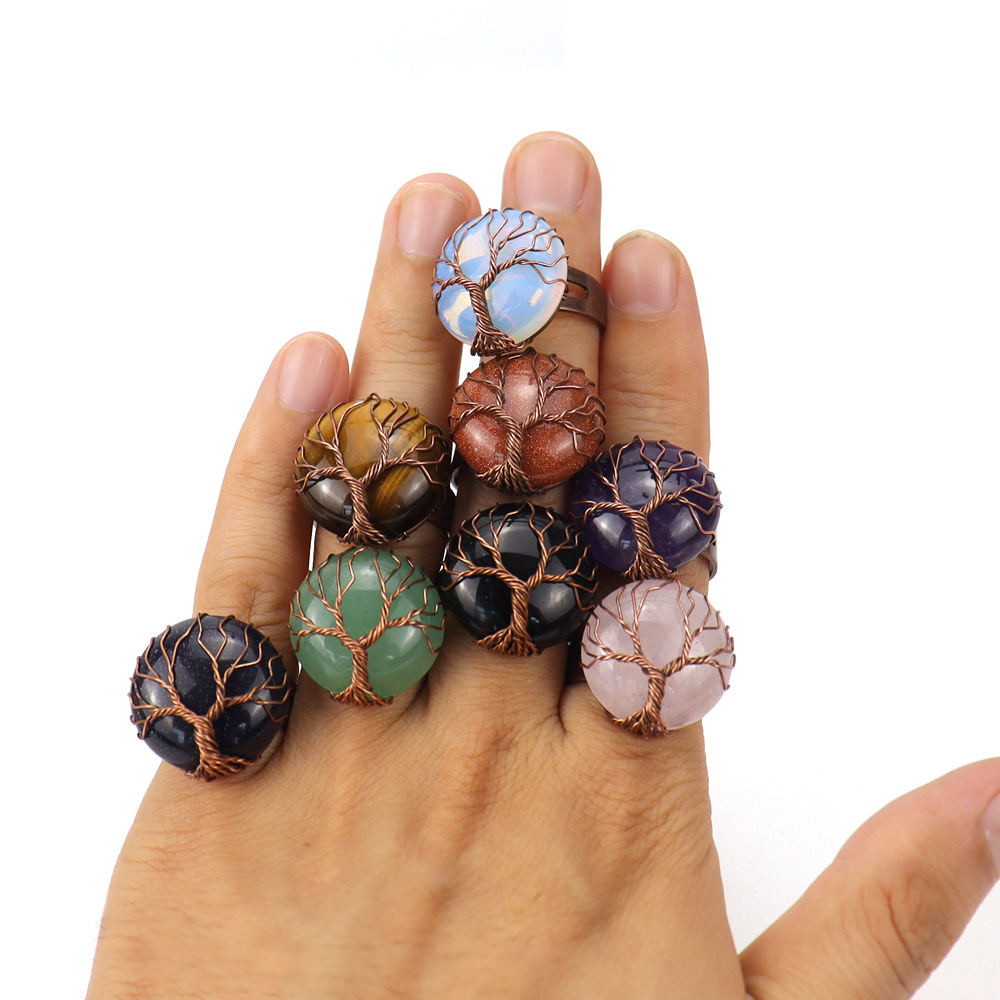 Ethnic Style Tree Oval Agate Copper Open Ring 1 Piece display picture 2