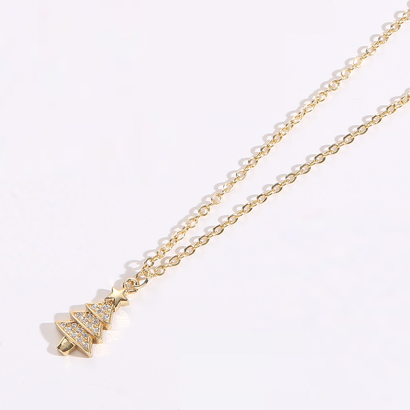 Fashion Christmas Tree Sun Moon Copper Gold Plated Zircon Pendant Necklace 1 Piece