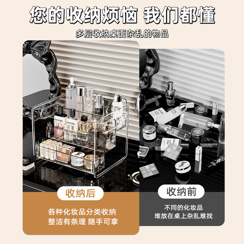 化妆品收纳盒桌面亚克力透明斜口收纳筐梳妆台口红香水面膜置物架|undefined