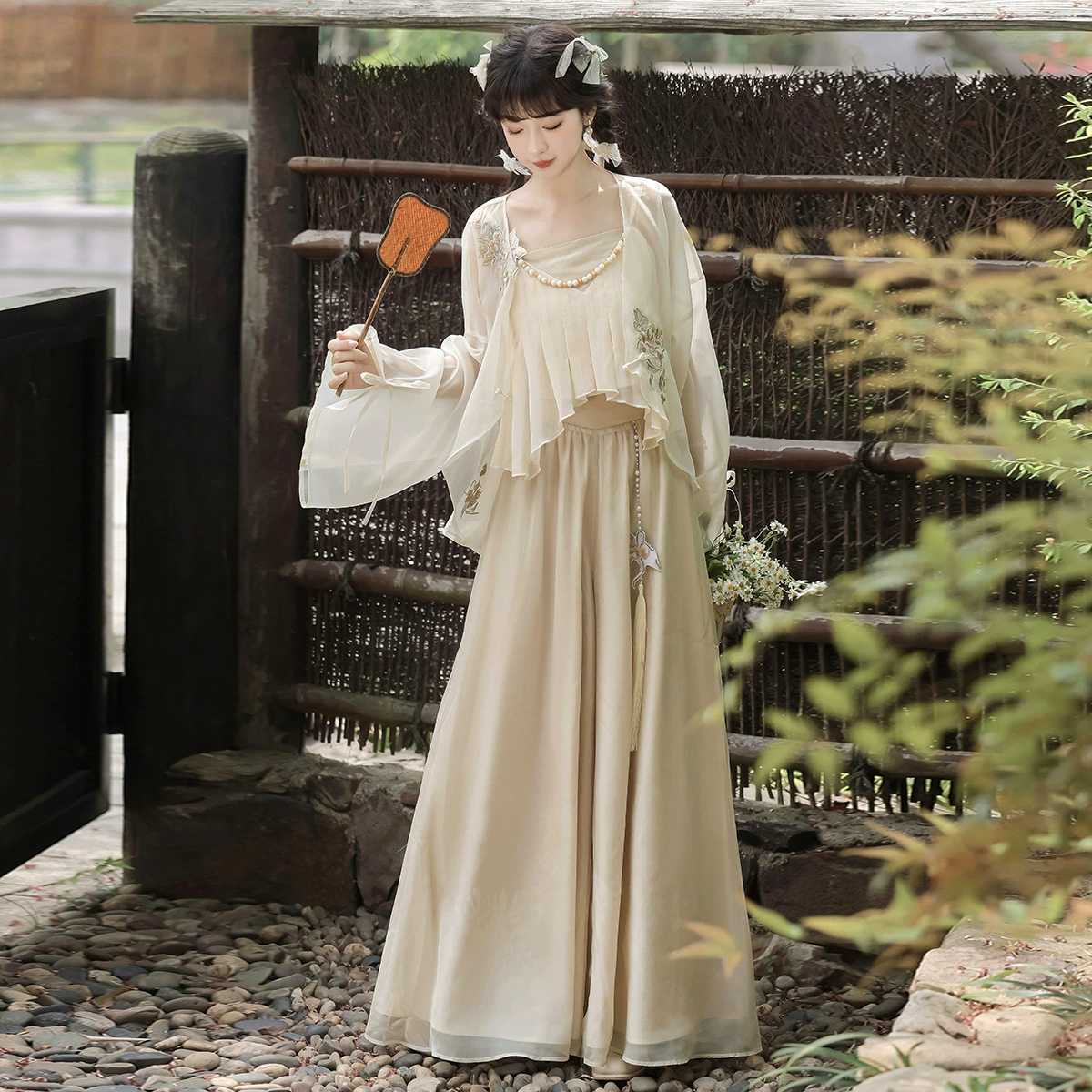 倚梦阁 Genuine Hanfu, брюки, набор, китайский стиль, ремешок бюстгальтер