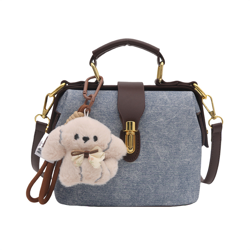 PU Leather Vintage Chinese Style Large Capacity Grained Cowhide Shoulder Crossbody Doctor Bag Women's Bucket Bag - Thumbnail 6