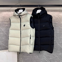 跨境高版本蒙家 新款饰章连帽羽绒背心防风御寒男女马甲羽绒服
