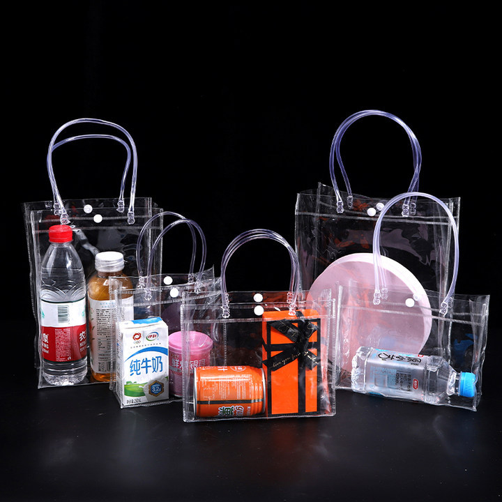 Bolsas transparentes de PVC broches de plástico para llevar bolsas de regalo de boda con regalos de mano bolsas de embalaje pueden imprimir LOGO image 5