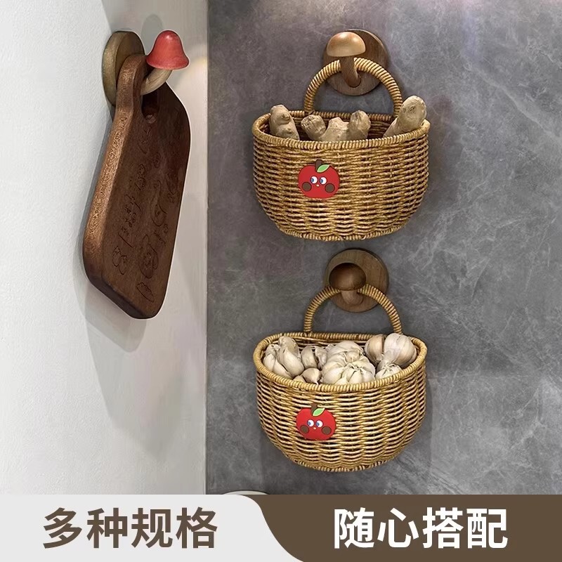厨房葱姜蒜收纳筐收纳小挂篮墙上壁挂编织篮鸡蛋收纳篮仿藤编篮子|undefined