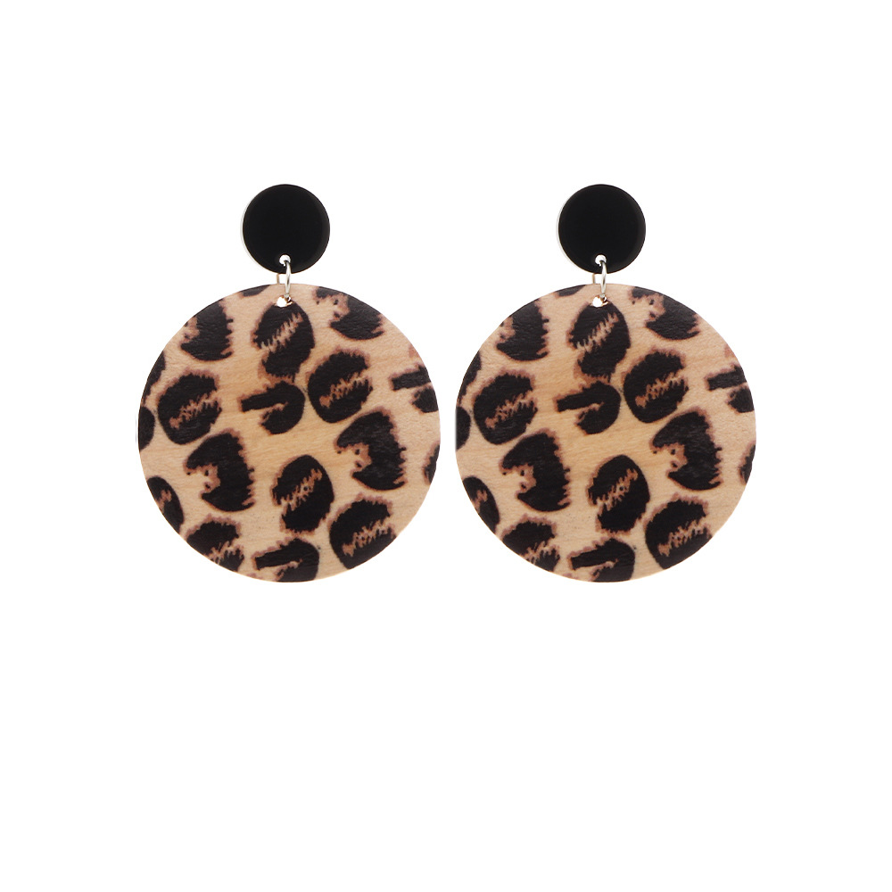 Autumn And Winter Wooden Print Leopard Earrings Exaggerated Creative Geometric Animal Pattern Earrings display picture 8