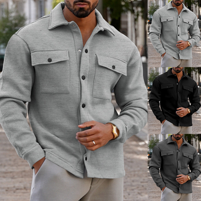 2023 Winter European and American Cross-border Casual Men's Wear fleece-lined Lapel Top European and American Single-breasted Solid Color Slim Jacket 2023 Winter European and American Cross-border Casual Men's Wear fleece-lined Lapel Top European and American Single-breasted Solid Color Slim Jacket